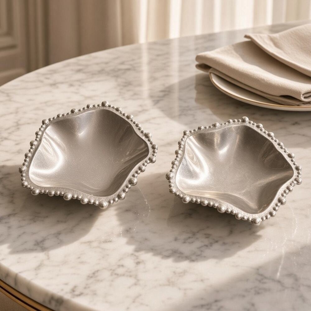 Mariposa String of Pearls Wavy Individual Bowls Set of 2 Aluminum 7in